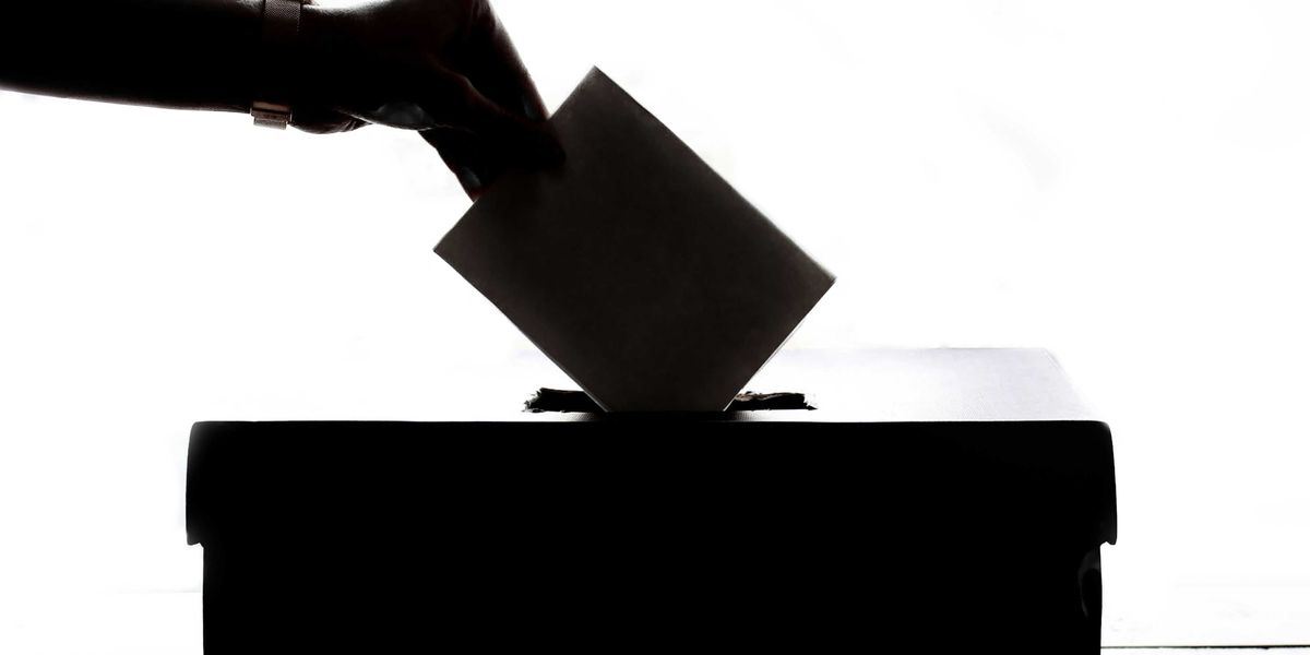 A silhouette of a person casting a vote into a box