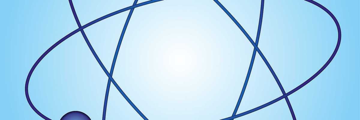 A simple model of an atom on a blue background