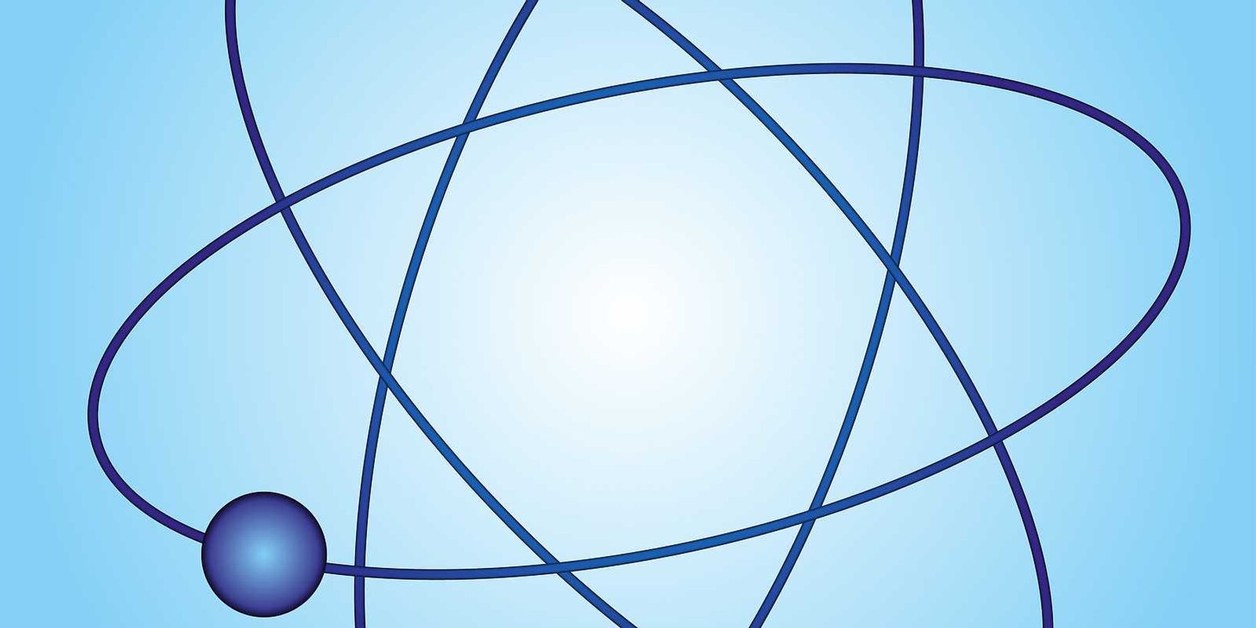 A simple model of an atom on a blue background