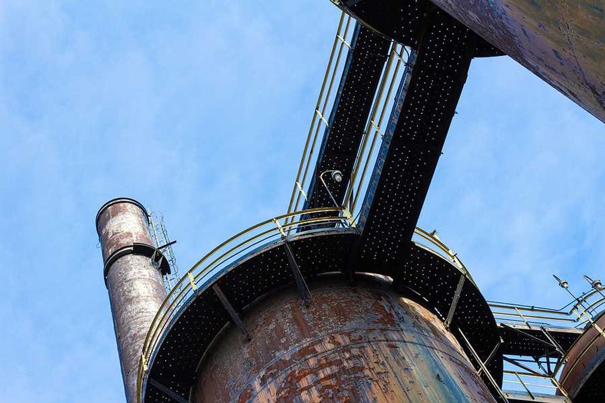 A smokestack viewed from below