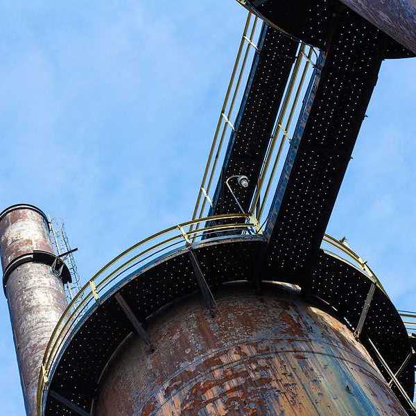 A smokestack viewed from below