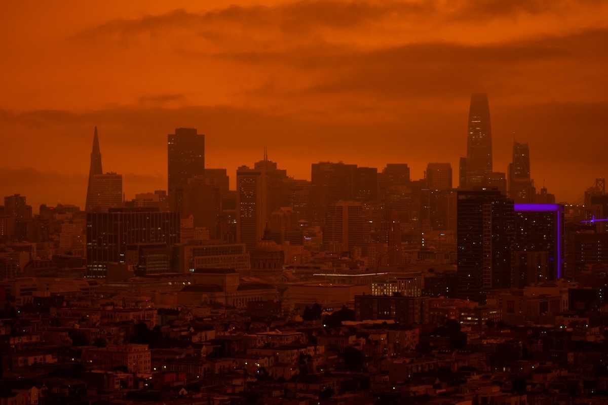 A smoky, red-tinged, San Francisco 2020, after the labor day fires.