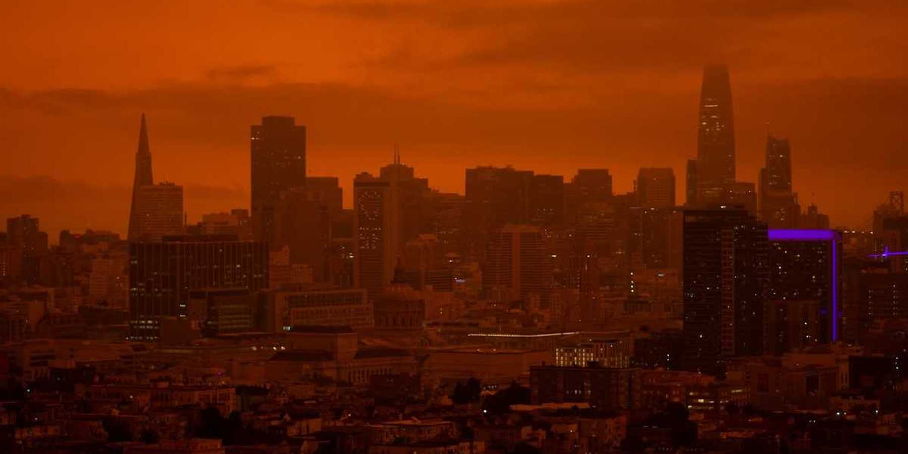 A smoky, red-tinged, San Francisco 2020, after the labor day fires.