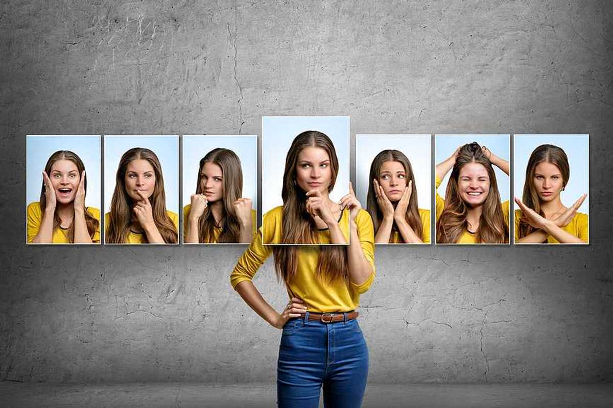 A various headshots of a woman in varying states of emotion