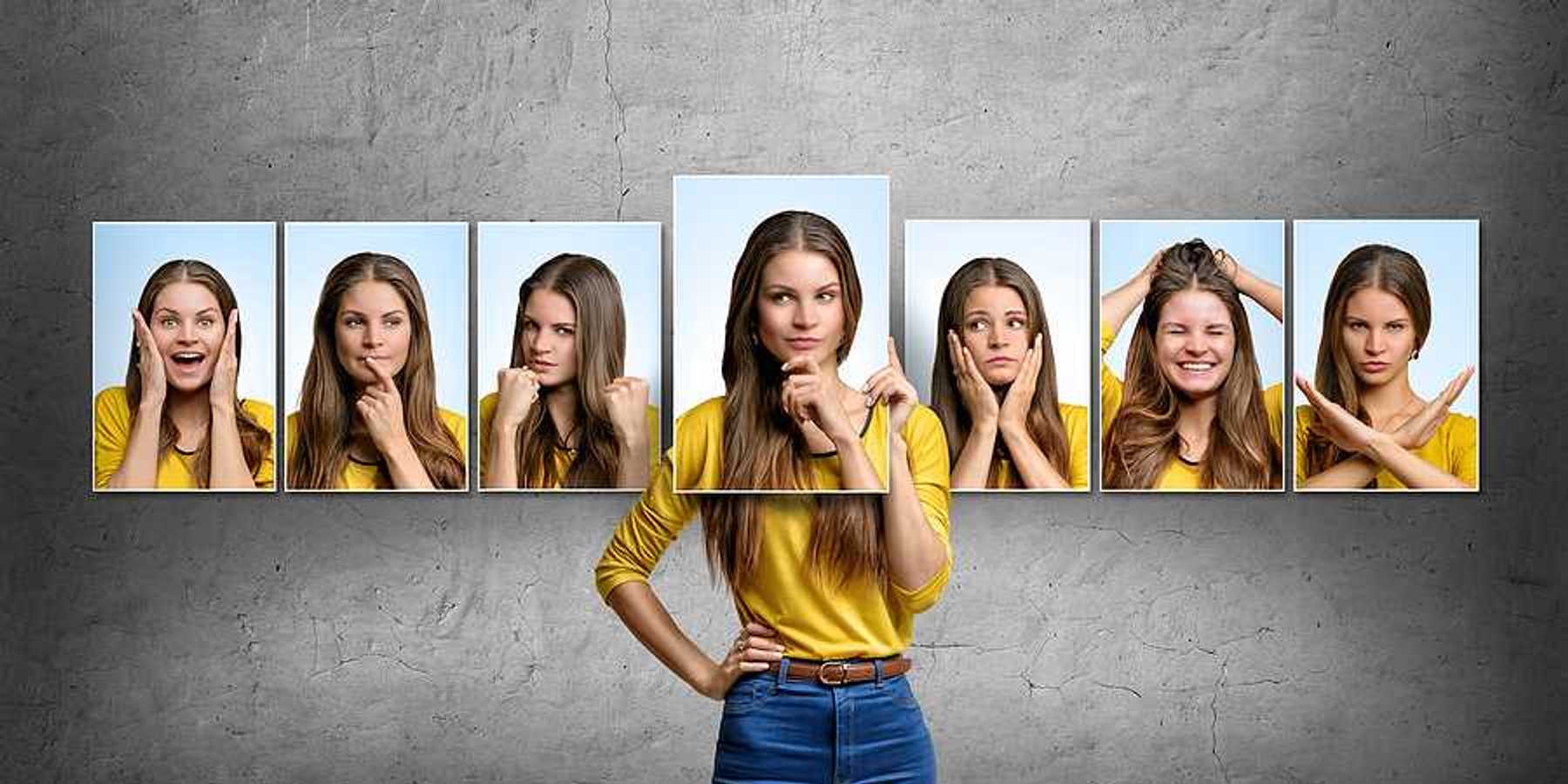 A various headshots of a woman in varying states of emotion