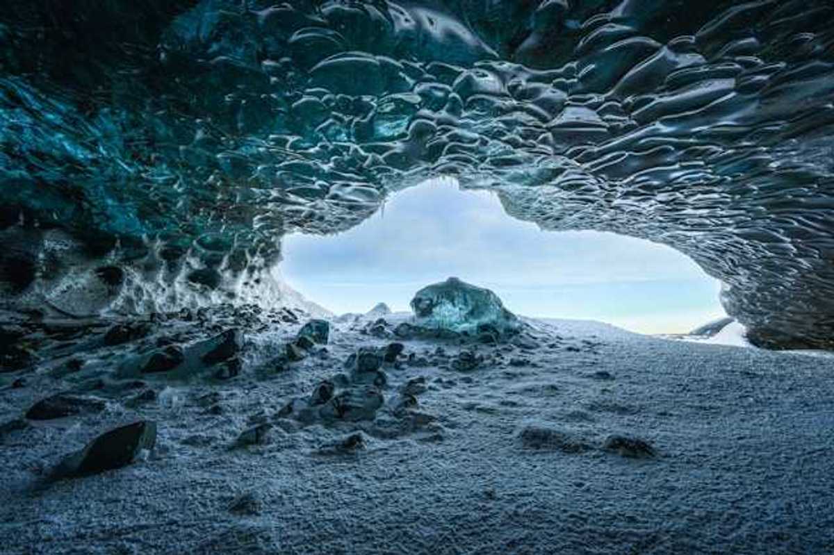 A view from inside an ice cave