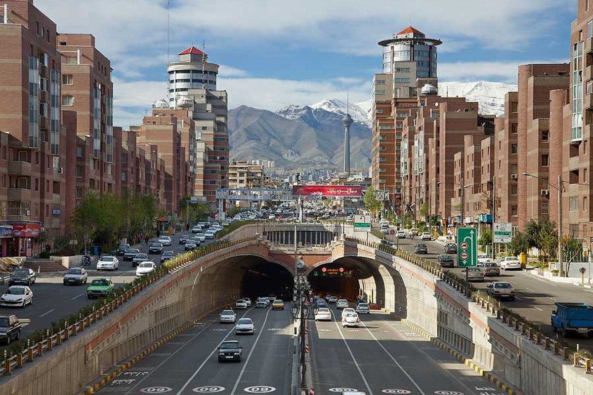 A view of a busy street and underground highway in Tehran Iran