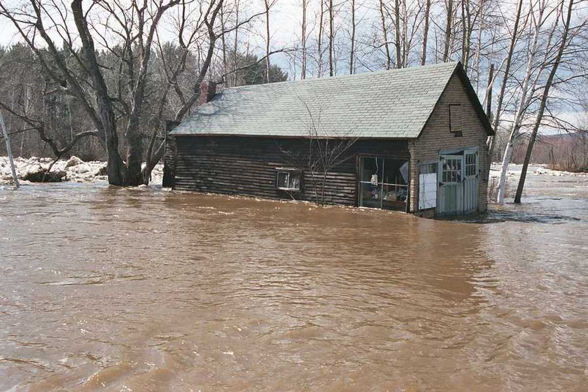 A view of a flooded barn