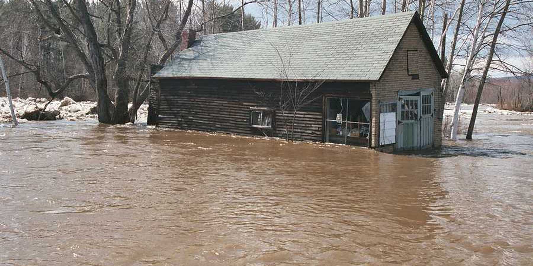A view of a flooded barn