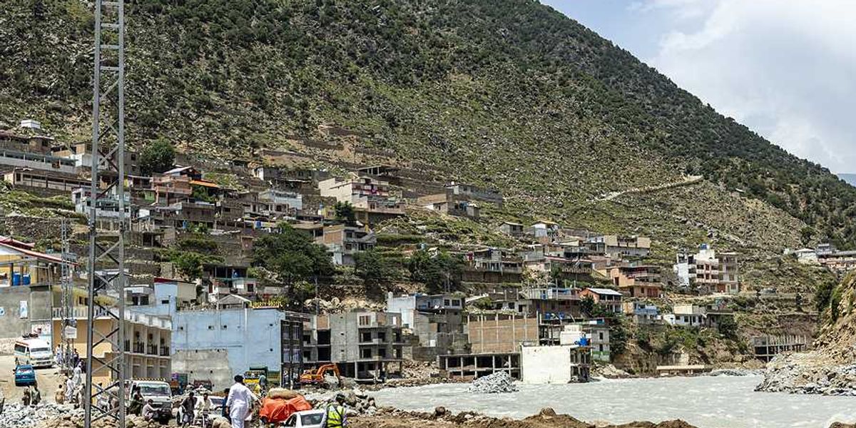 A view of a flooded Pakistan hill town