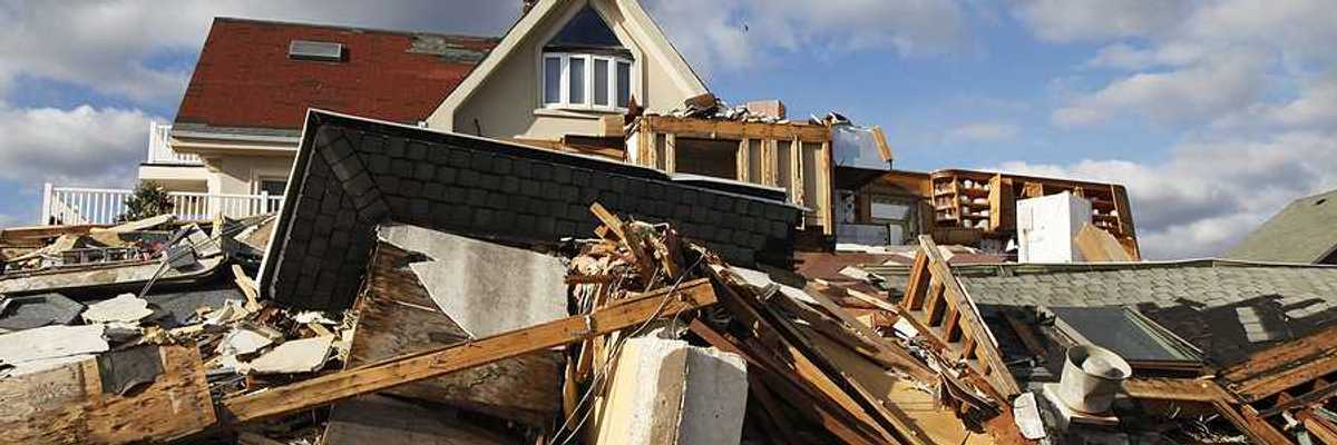 A view of a house destroyed by a flood