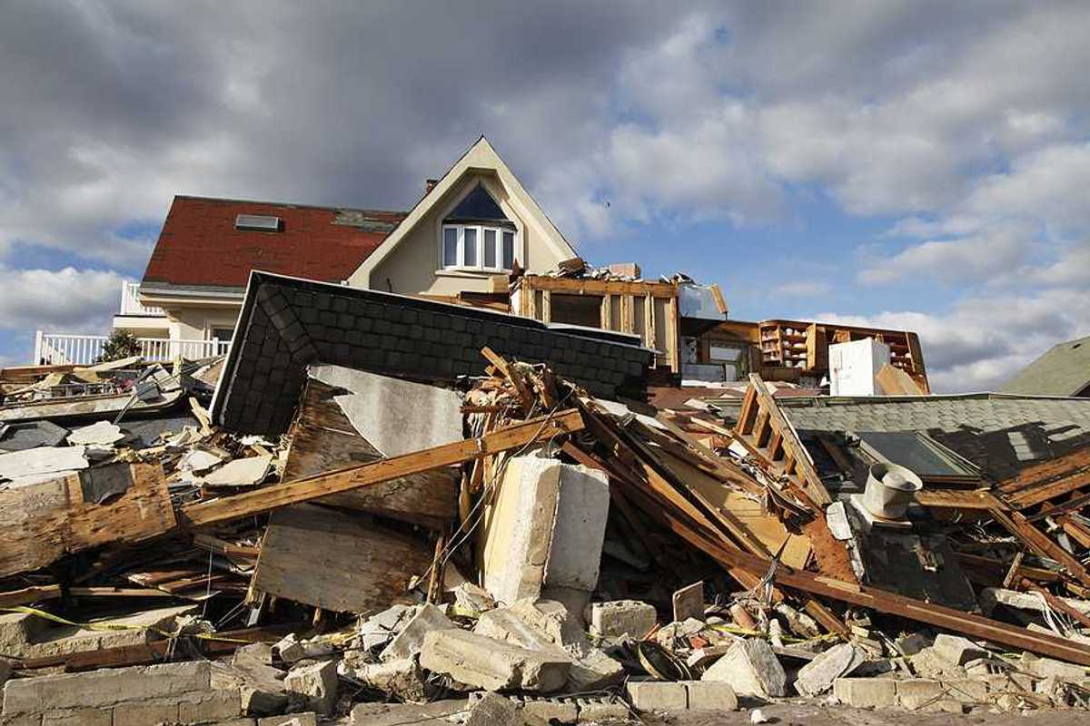 A view of a house destroyed by a flood