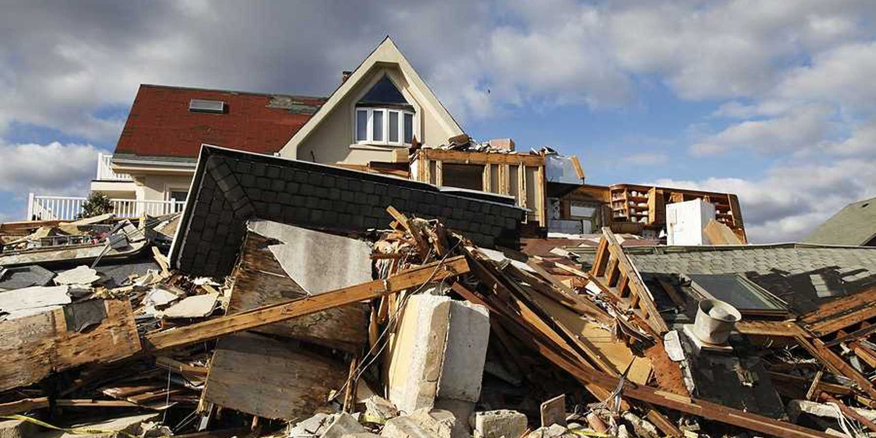 A view of a house destroyed by a flood