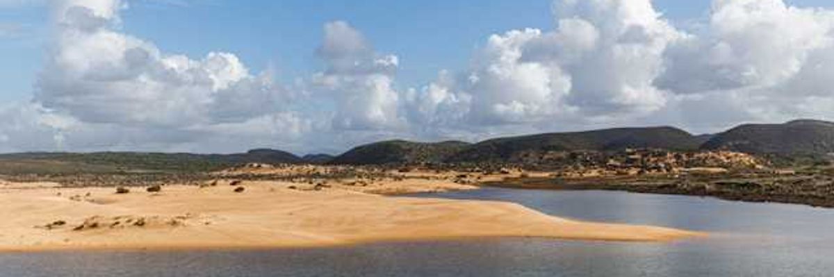 A view of a lake with low water levels