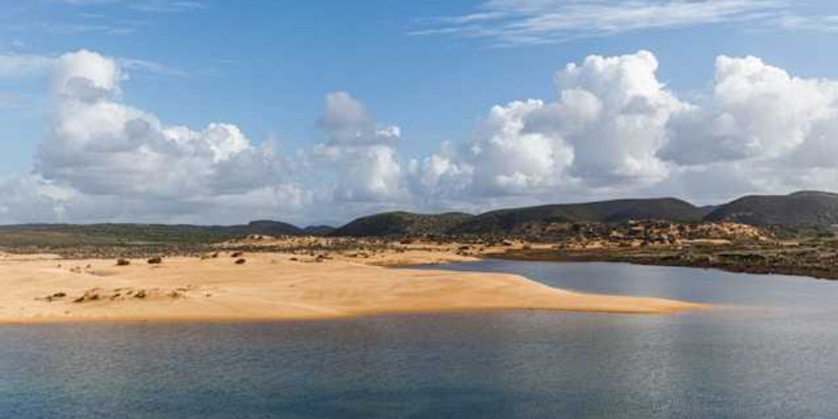 A view of a lake with low water levels