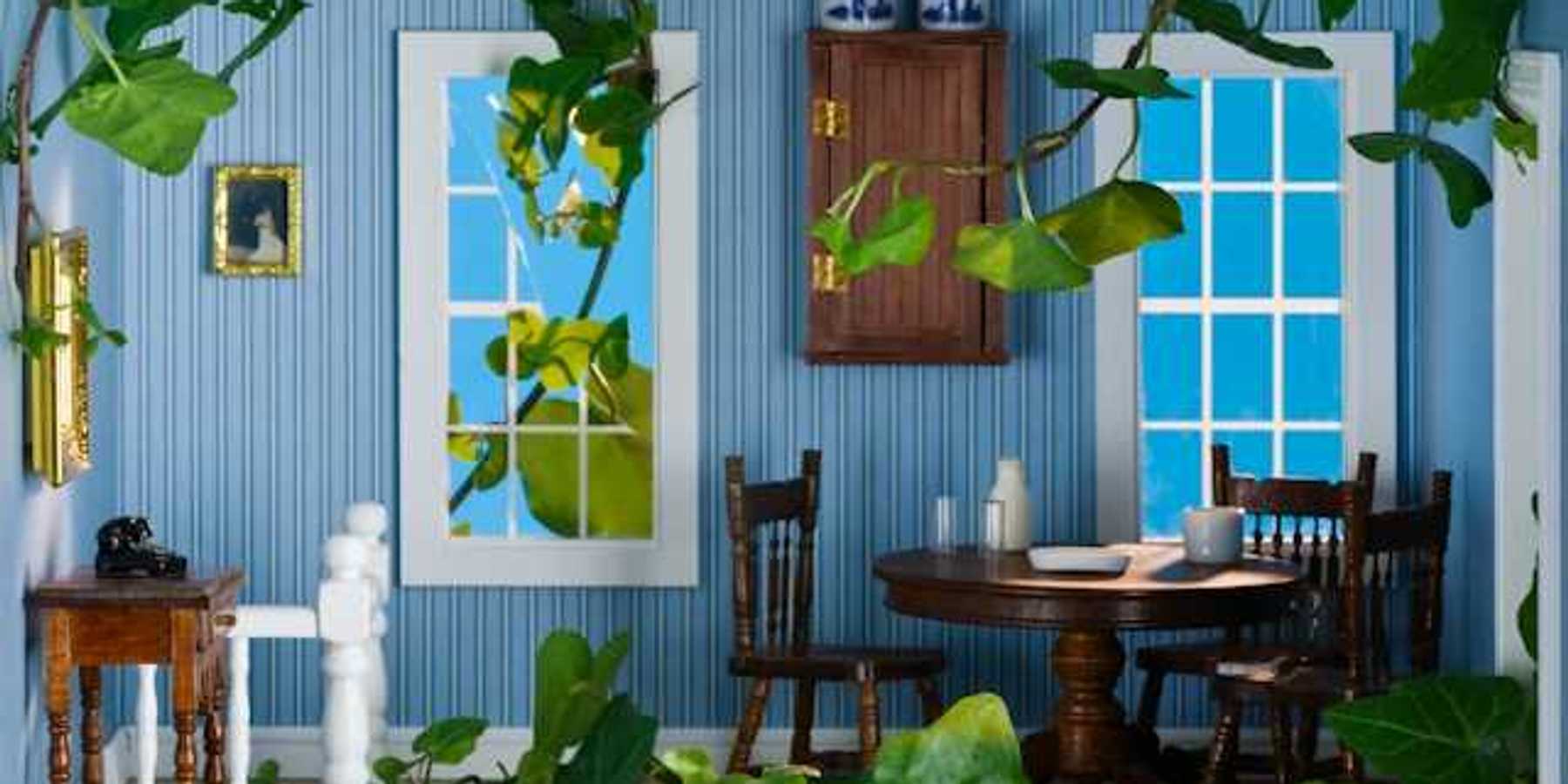 A view of a miniature living room with doll-sized furniture