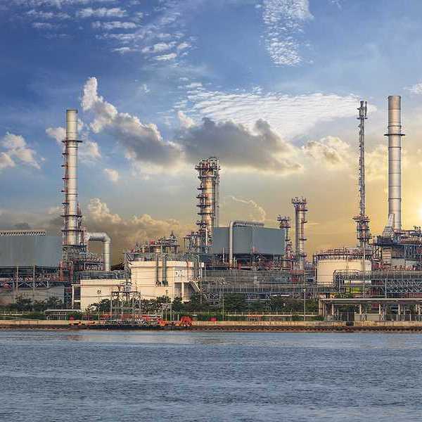 A view of a petrochemical plant from the water