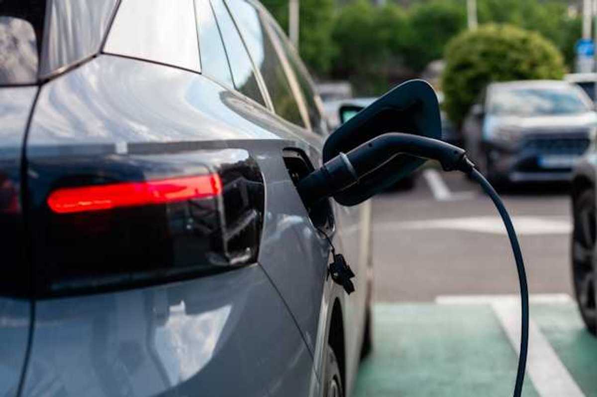 A view of an electric vehicle being charged