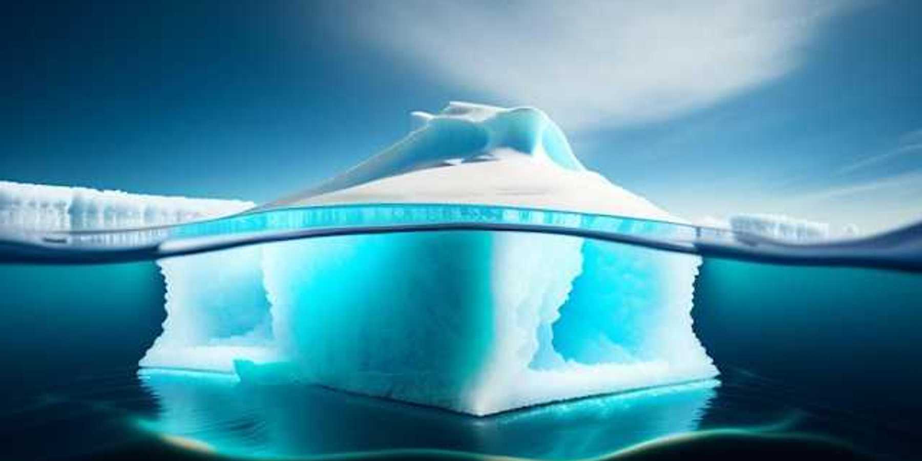A view of an iceberg both above and below the water line