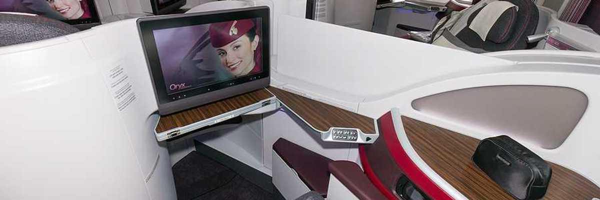 A view of first class seats on Qatar Airways