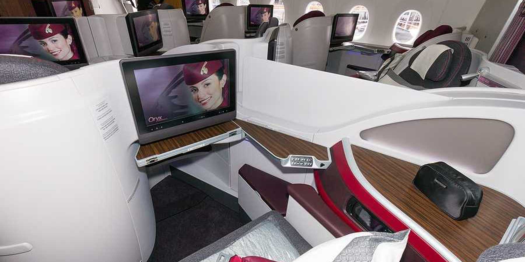 A view of first class seats on Qatar Airways