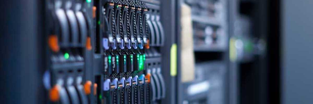 A view of servers with multicolored buttons