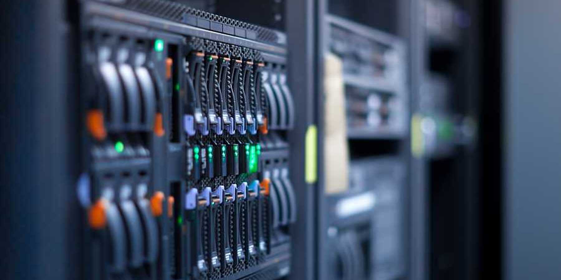 A view of servers with multicolored buttons