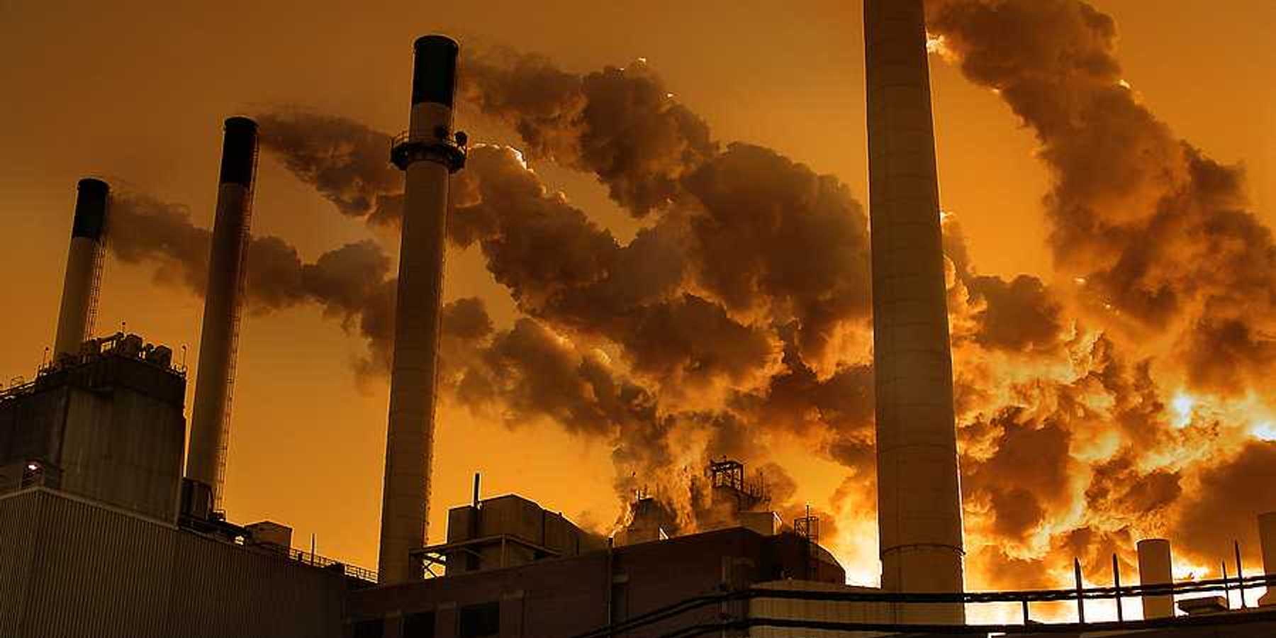 A view of smokestacks emitting smoke into the air