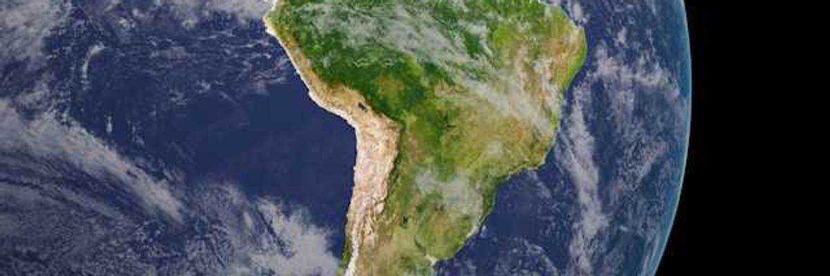 A view of the earth from space, showing South America