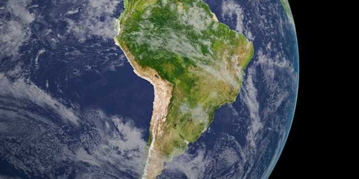 A view of the earth from space, showing South America