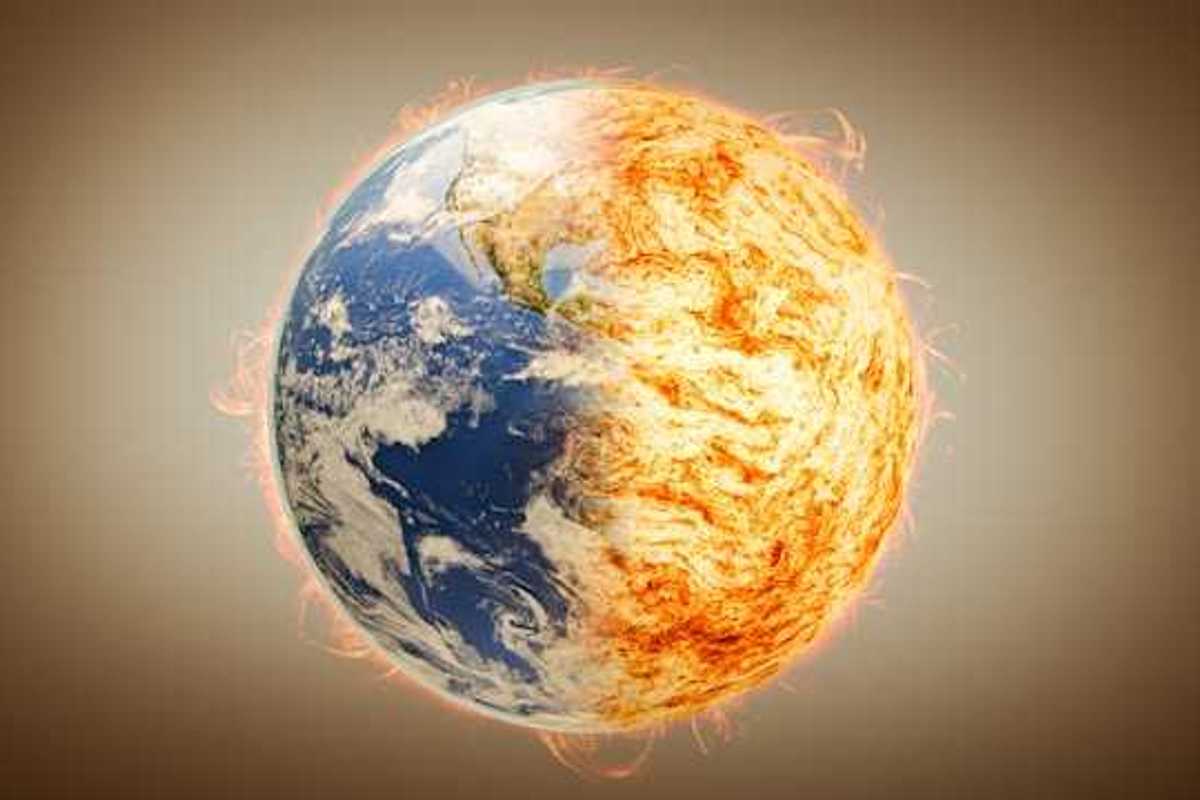 A view of the Earth with one side on fire