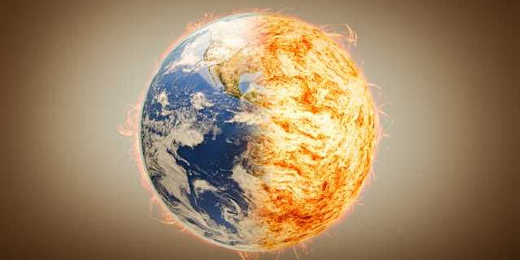 A view of the Earth with one side on fire