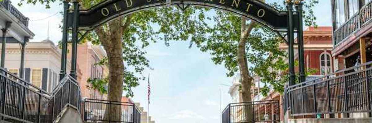 A view of the entrance to Old Sacramento