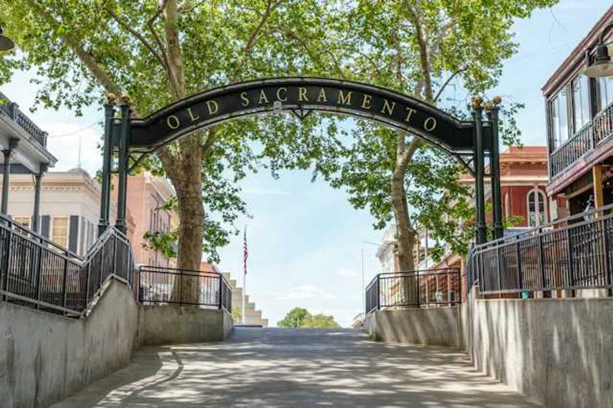 A view of the entrance to Old Sacramento