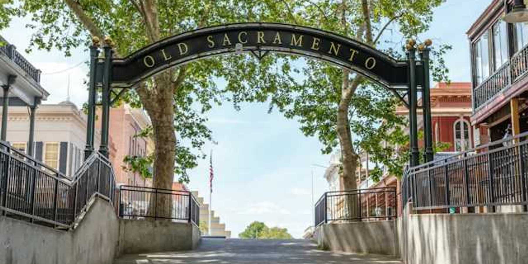 A view of the entrance to Old Sacramento