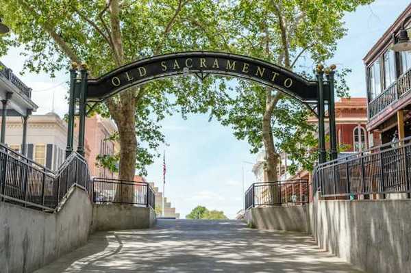 A view of the entrance to Old Sacramento