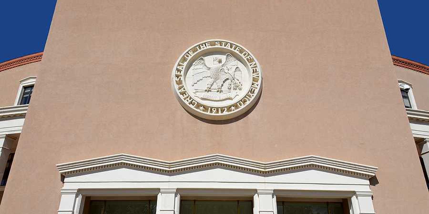 A view of the entrance to the New Mexico state house
