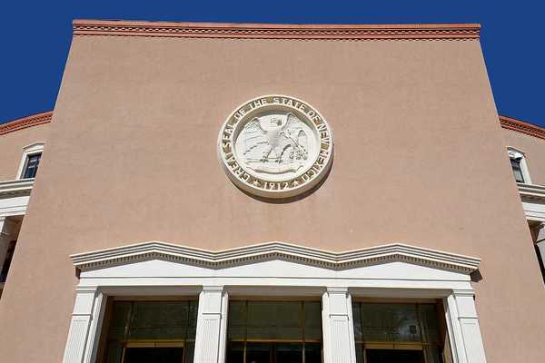 A view of the entrance to the New Mexico state house
