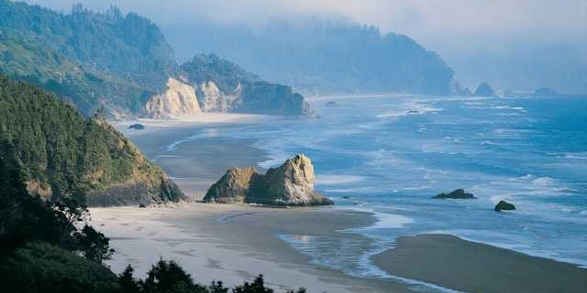 A view of the north coast of the United States with the Pacific Ocean to the right