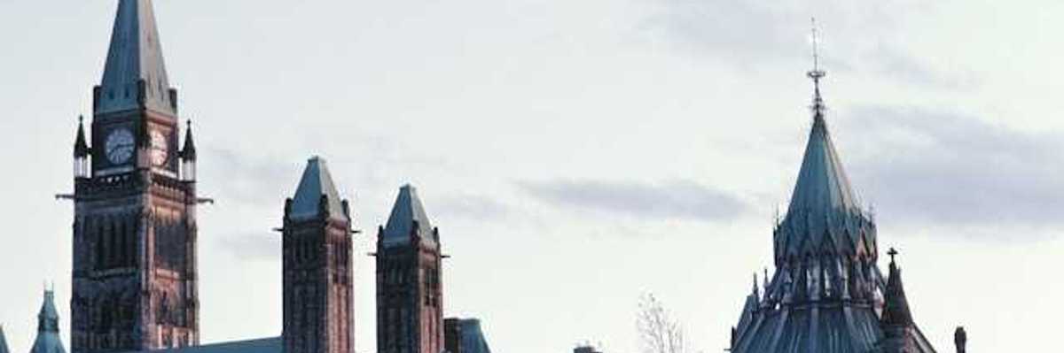 A view of the rooftops of the Canadian parliament building