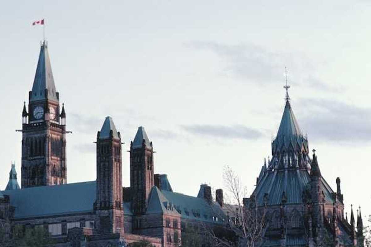 A view of the rooftops of the Canadian parliament building