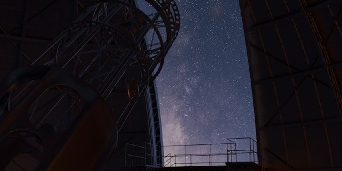 A view of the sky from the interior of an observatory.