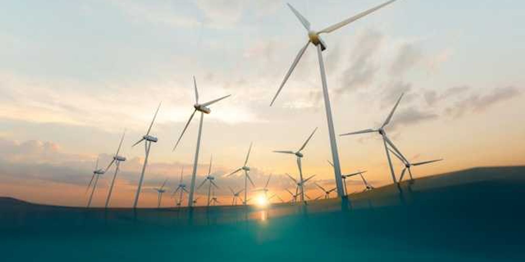 A view of wind turbines as if from beneath the water
