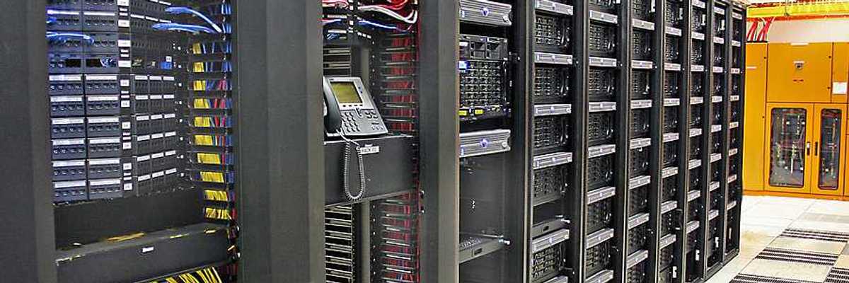 A wall of servers in a data center