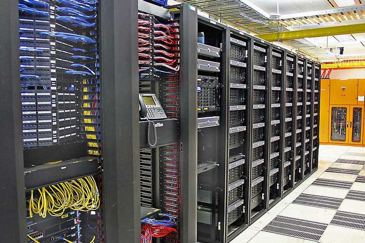 A wall of servers in a data center