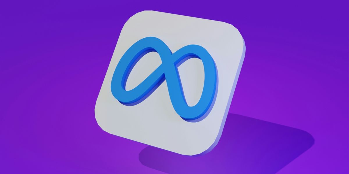 a white and blue square with a blue Meta logo on it.