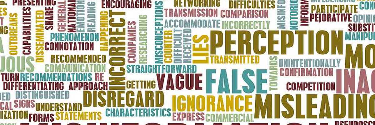 A word cloud with the word Misinformation among other vocabulary