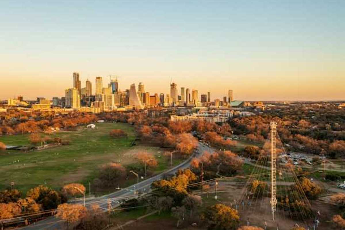 Aerial city skyline view of Austin, Texas