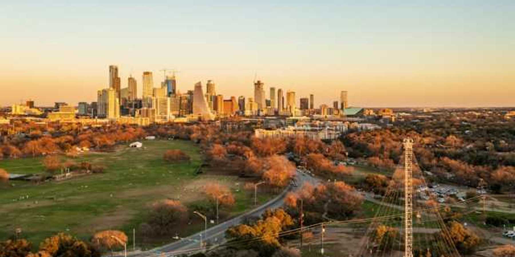 Aerial city skyline view of Austin, Texas