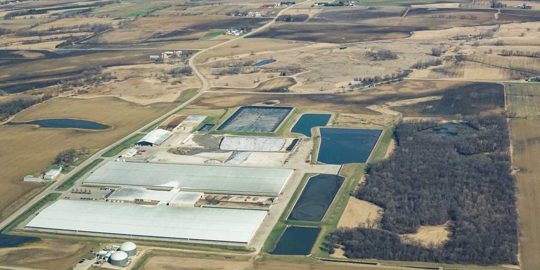 Aerial photo of a CAFO, aka factory farm